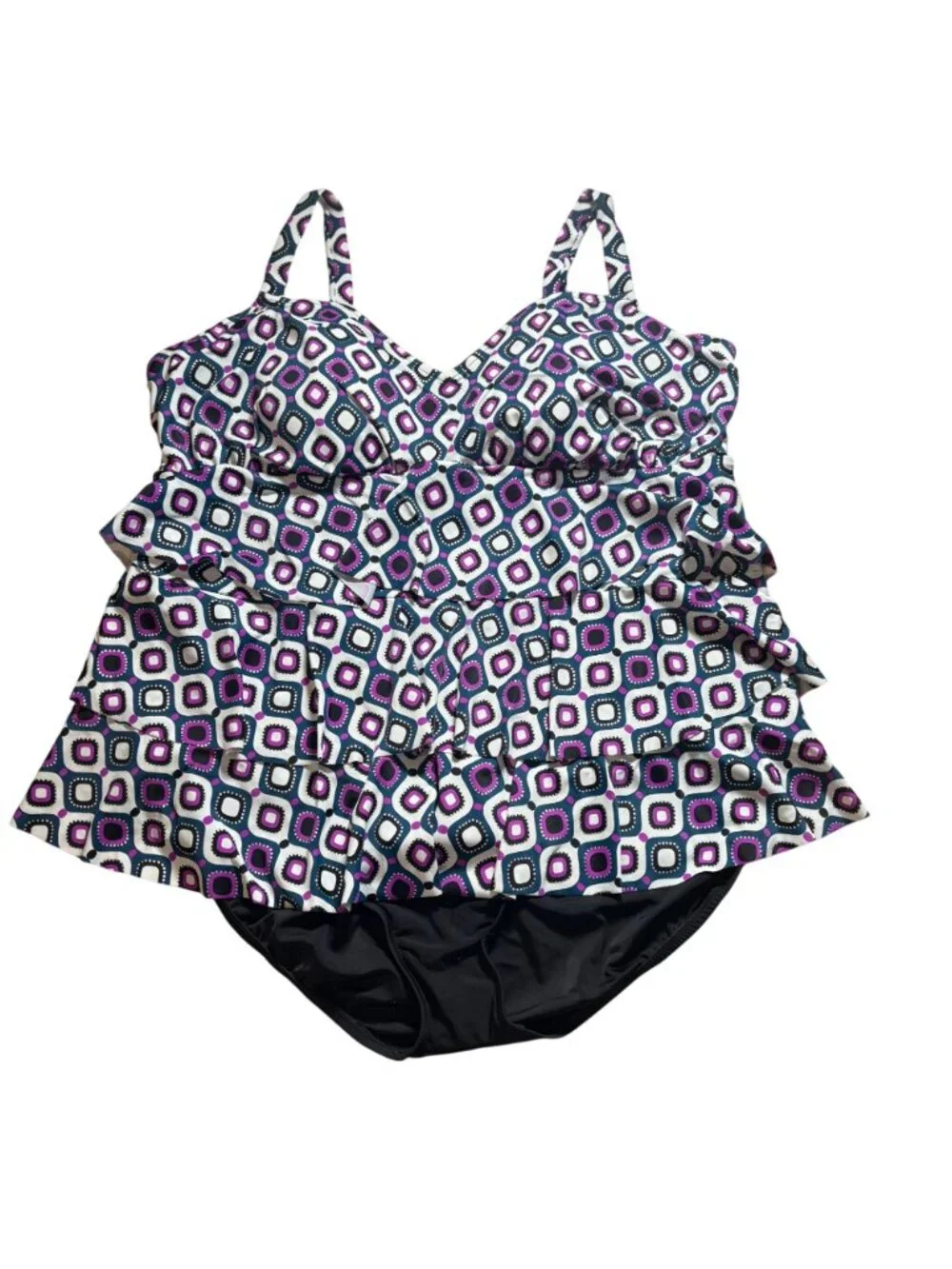 Swim Solutions Tummy Control Fauxkini One-Piece Swimsuit Women's Size 24W NWT! - Picture 2 of 9